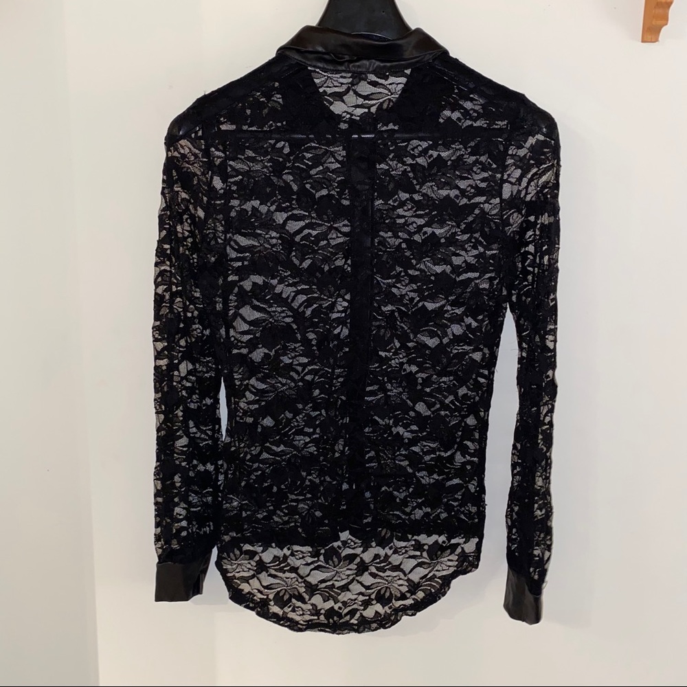 Lace button up top with faux leather - Picture 3 of 3